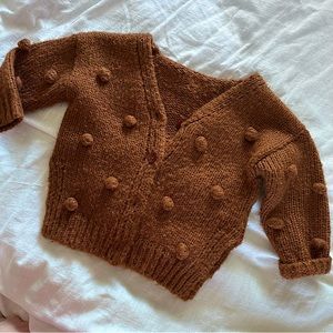 Kids knit cardigan. Brown color.